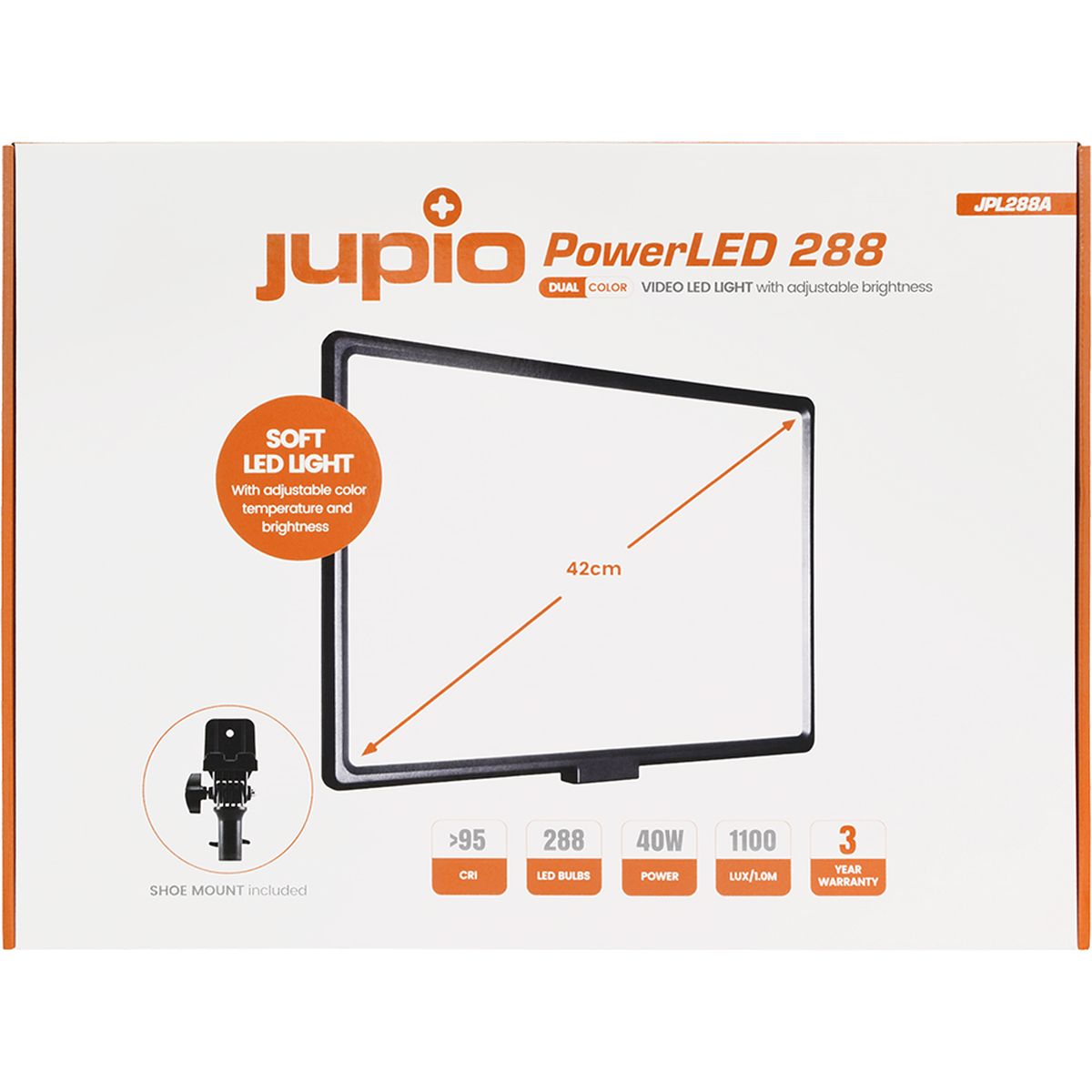 Panneau LED Jupio PowerLED 288, sac et accessoires fournis