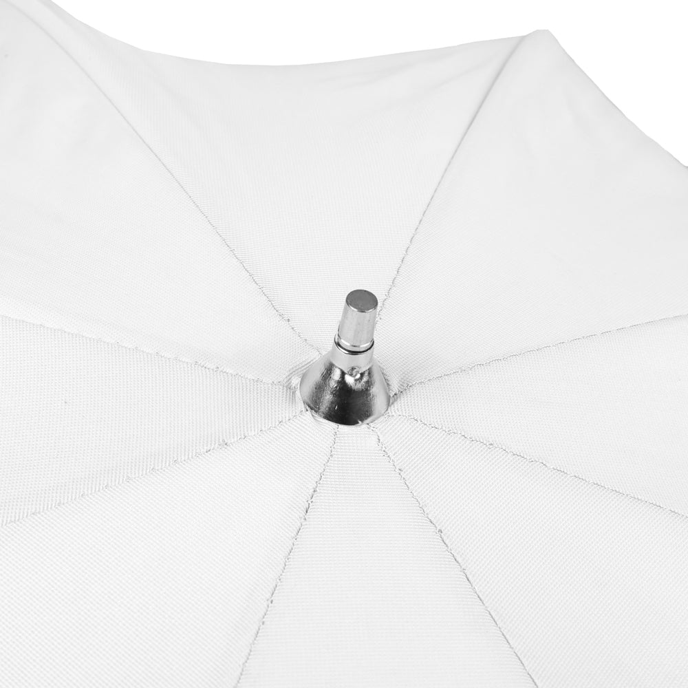 Embout métallique au sommet de la toile blanche du parapluie Falcon Eyes UR-32S 