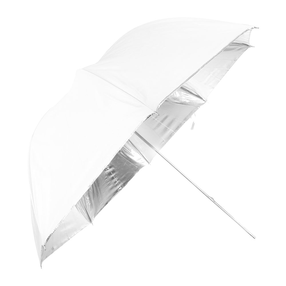 Parapluie argent et blanc Falcon Eyes UR-48S 122 cm ouvert de trois quarts 