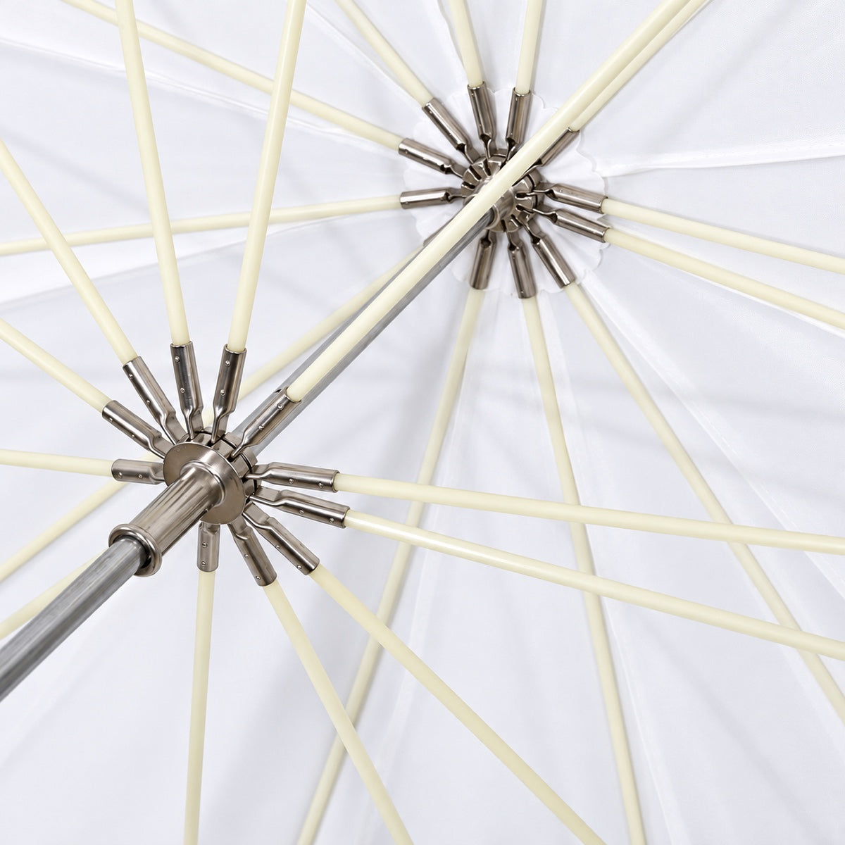 Armature du parapluie Jumbo Falcon Eyes URK-T86TGS : baleines claires et noix centrale sous la toile blanche