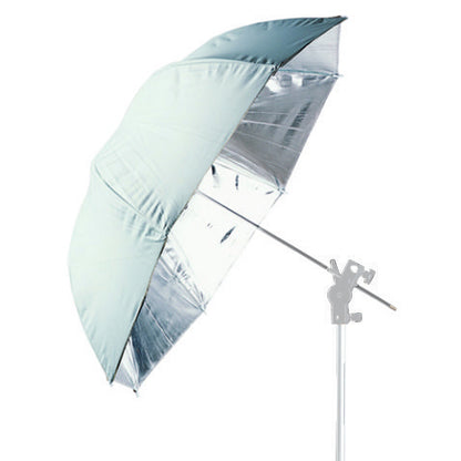 Parapluie Jumbo Falcon Eyes UR-T86S 216 cm monté sur pied de lumière, intérieur argent 