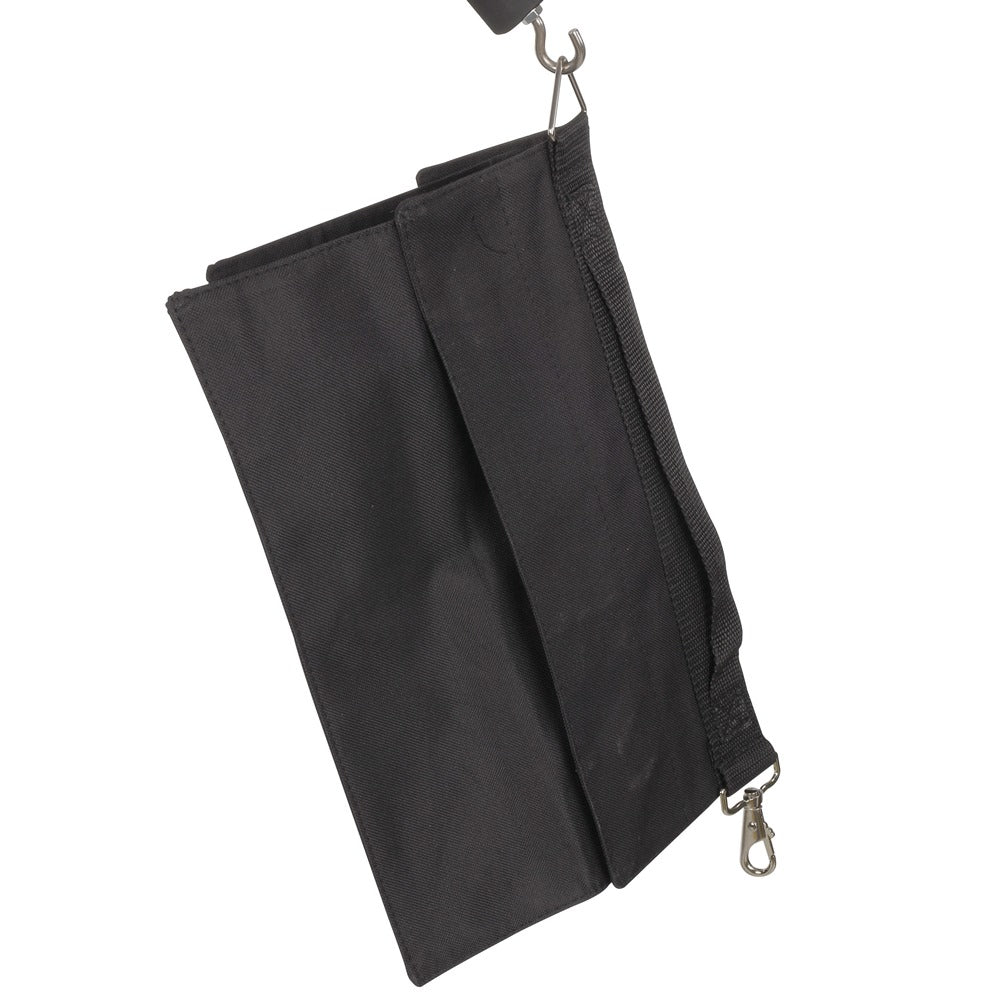 Sac de contrepoids noir de la perche StudioKing FBT-2200, plié avec ses mousquetons