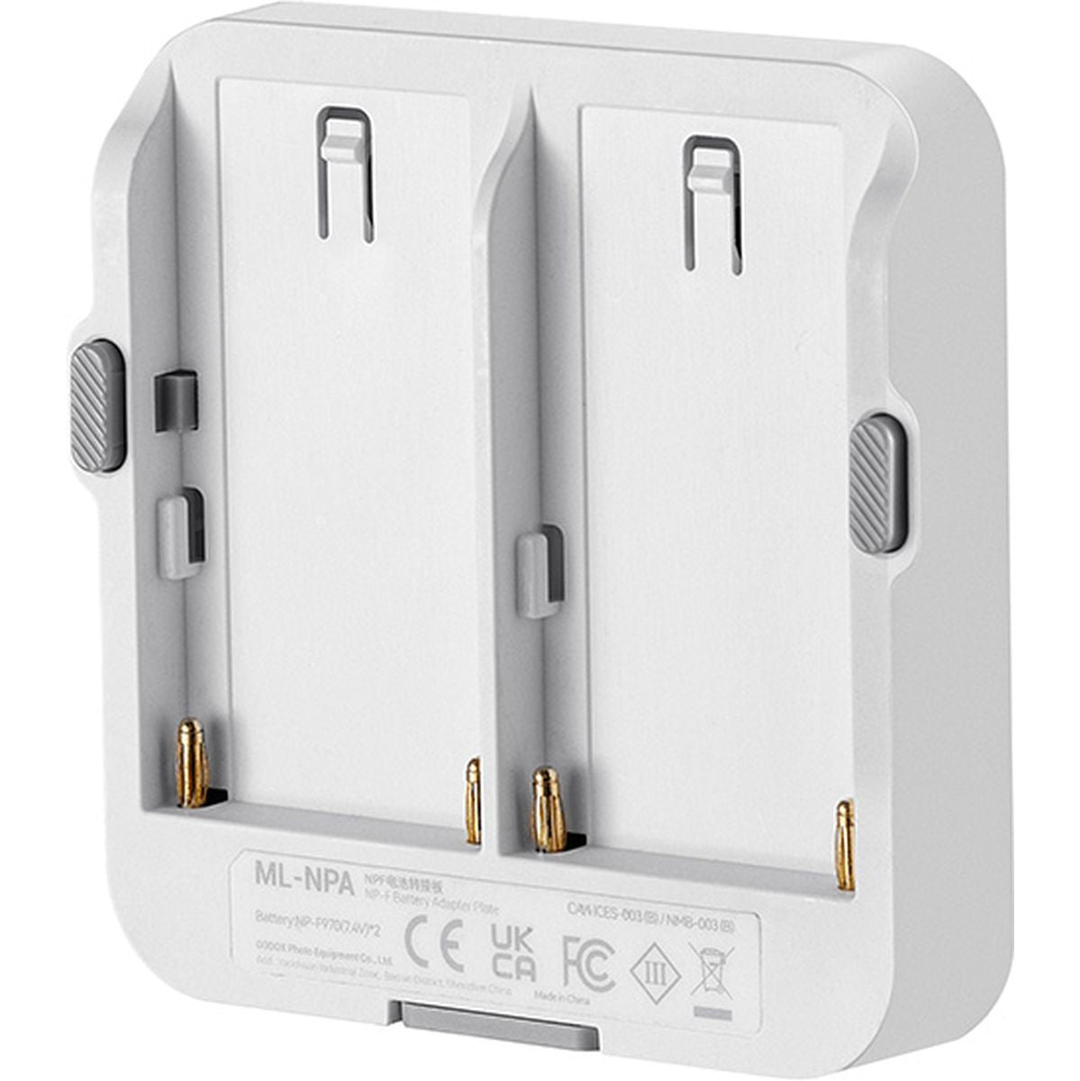 Plaque adaptateur Godox ML-NPA blanche à deux logements pour batteries Sony NP-F #Type_Sony-NP-F