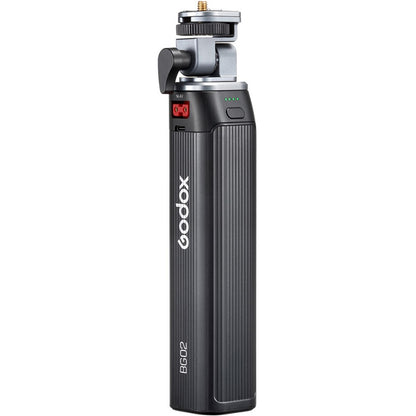 Poignée batterie Godox BG02 debout, tête inclinable, sortie D-Tap rouge et témoins de charge