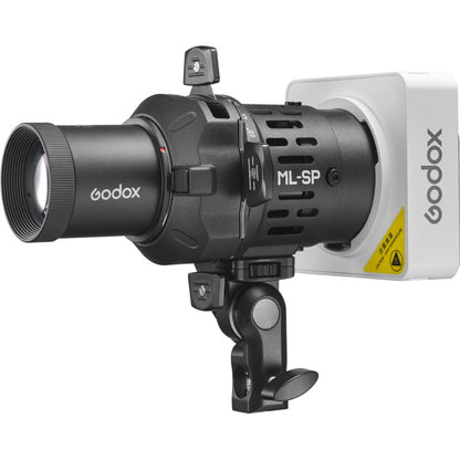 Projecteur Godox ML-SP avec objectif 36° monté sur une LED Godox blanche 
