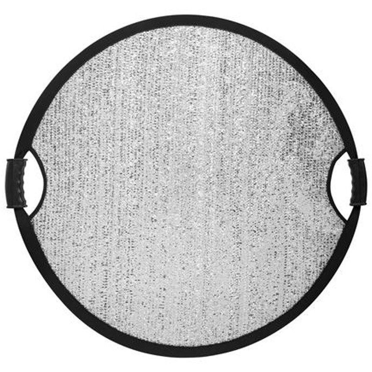 Réflecteur argent anti-vent Caruba 110 cm vu de face avec ses deux poignées 