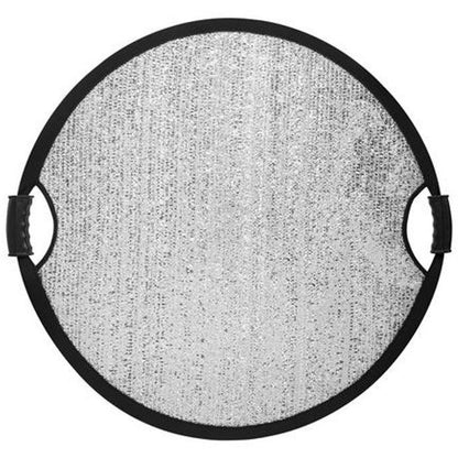 Réflecteur argent anti-vent Caruba 110 cm vu de face avec ses deux poignées 