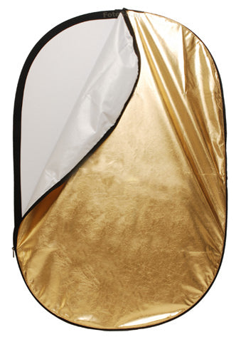 Réflecteur ovale 5-en-1 Falcon Eyes RRK-2844SLG 71 x 112 cm, housse or rabattue sur la face blanche 