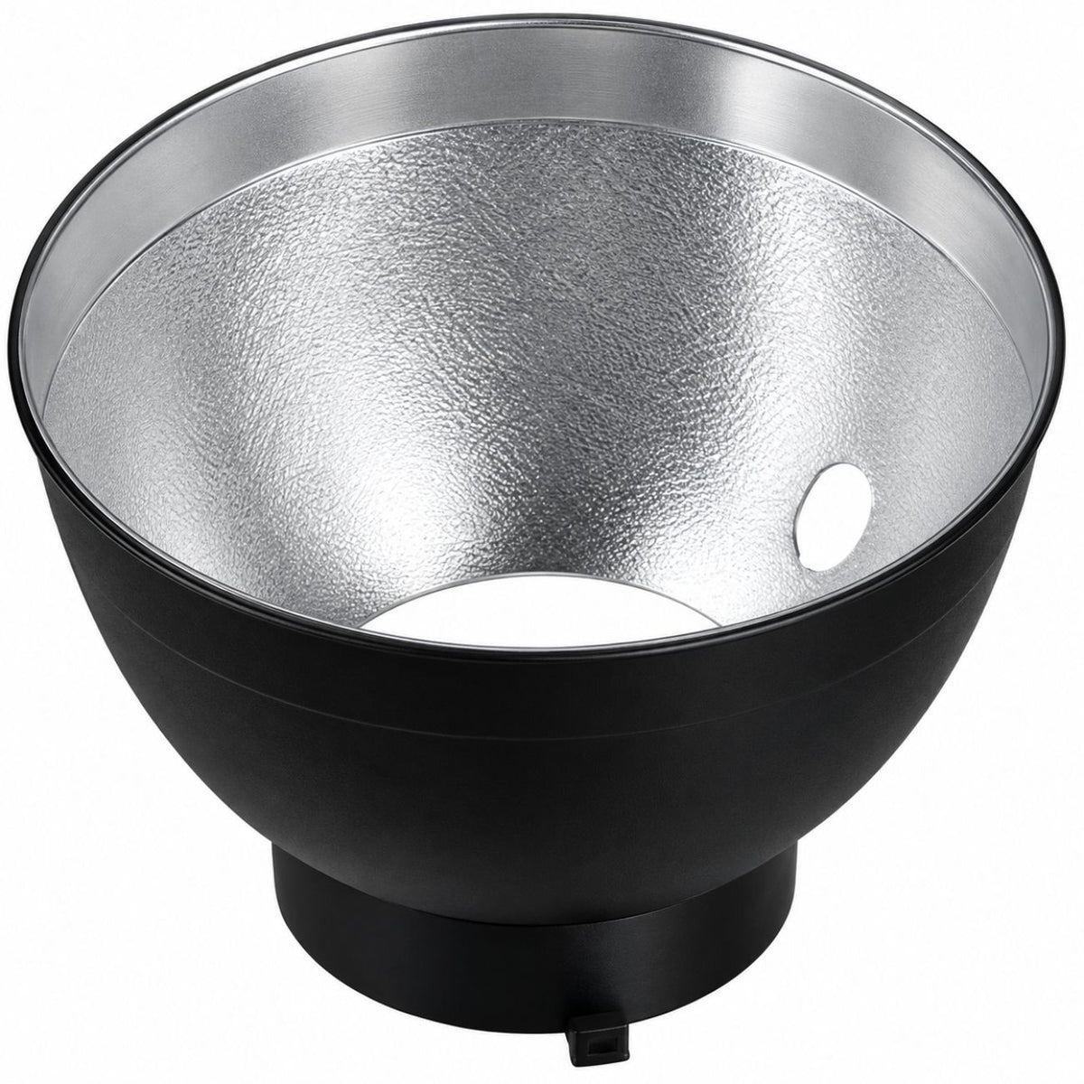 Réflecteur standard Godox AD-R6 vu de dessus, intérieur argenté granité et passage pour parapluie