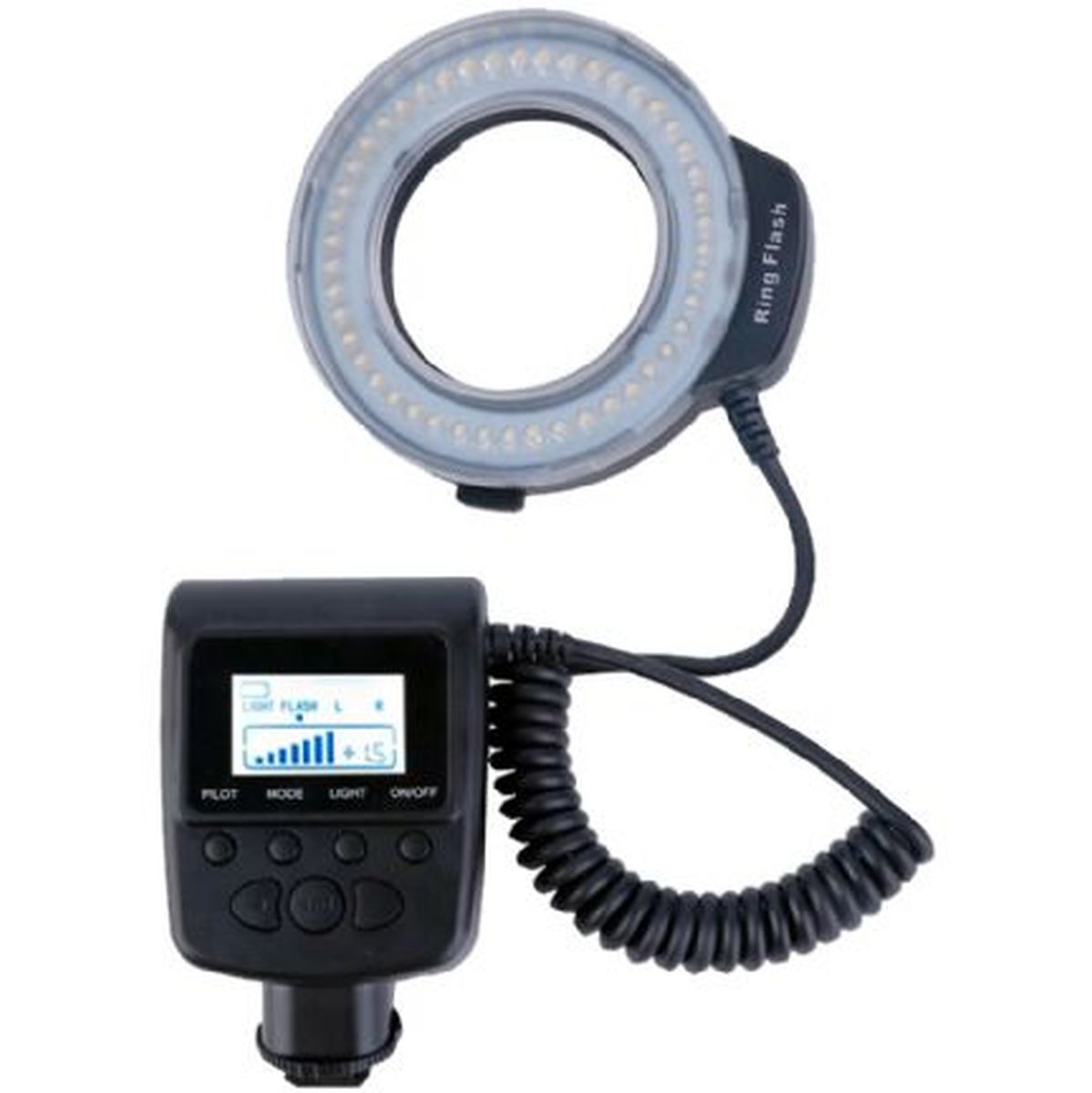 Ring light LED macro StudioKing RL-130, monté sur objectif