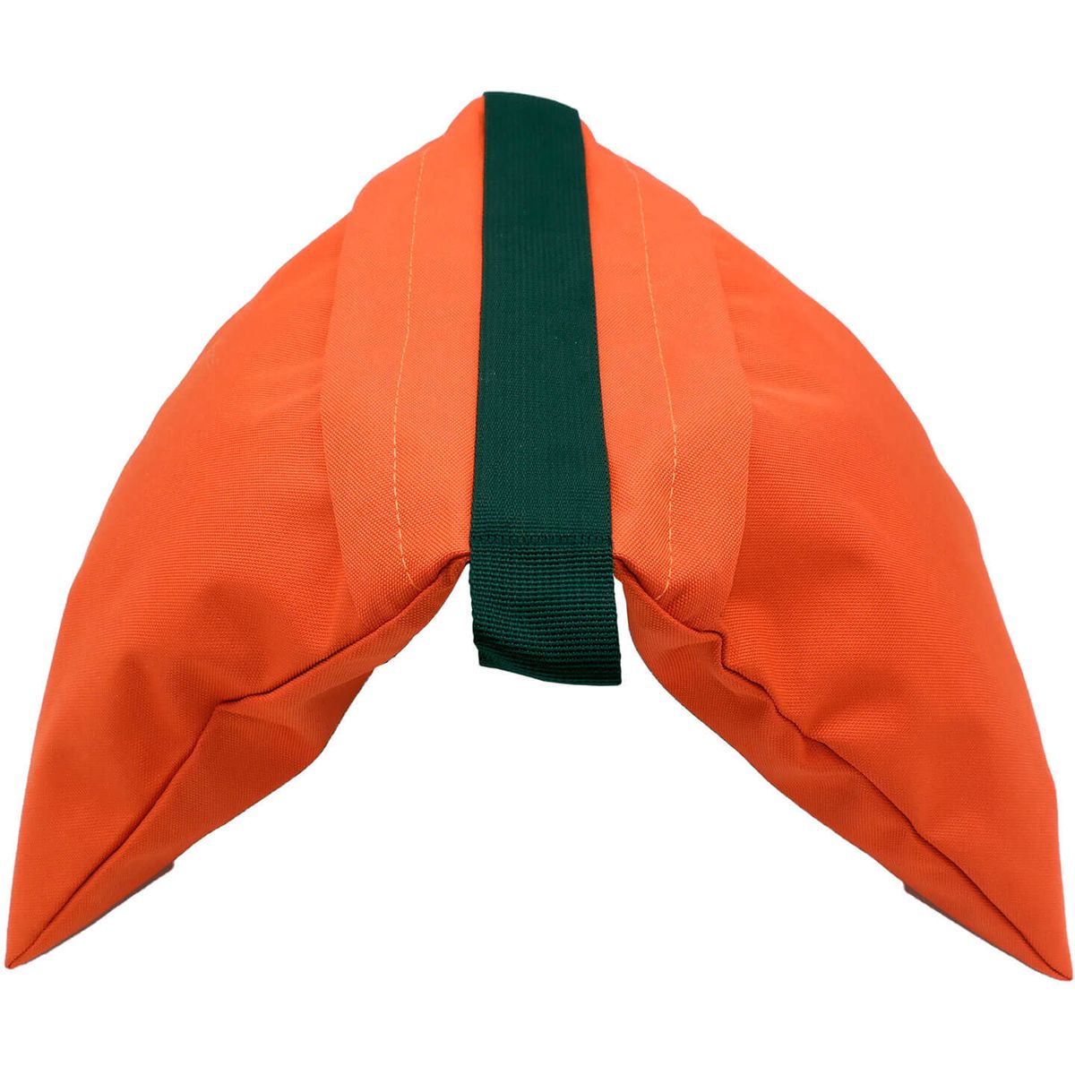 Sac de lest Caruba Double PRO orange plié en V, sangle de couleur verte sur le dessus 