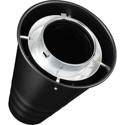 Snoot Pro Godox SN-05 vu côté base, bague de monture Bowens argentée à l'intérieur