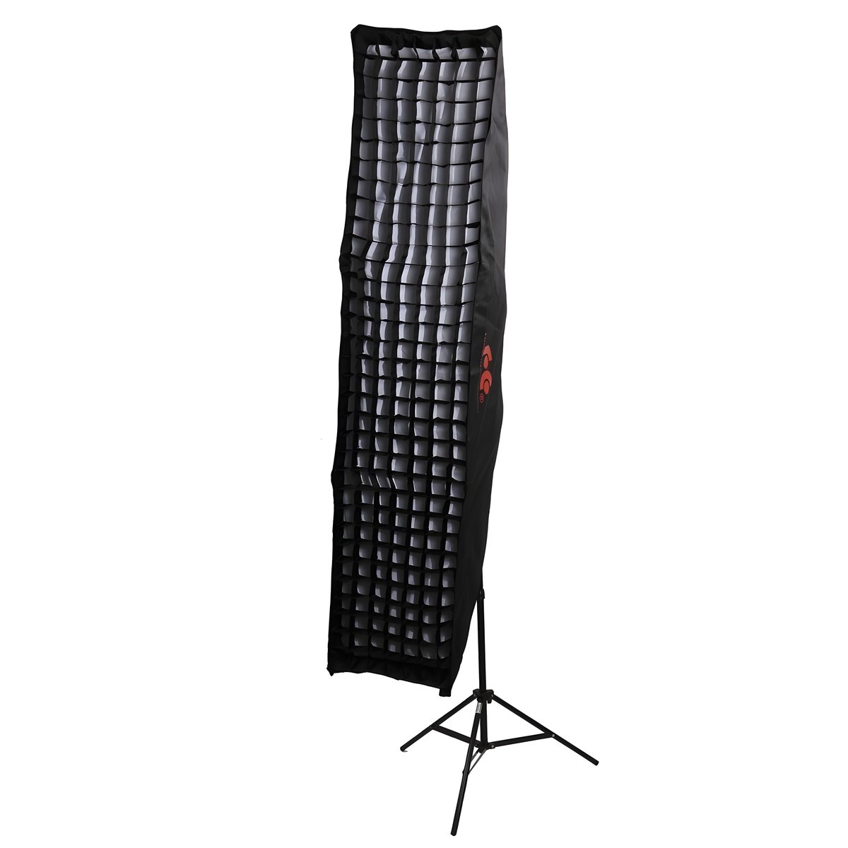 Softbox bande Falcon Eyes FER-SB 40x180 cm à grille nid d'abeille, montée à la verticale sur un pied