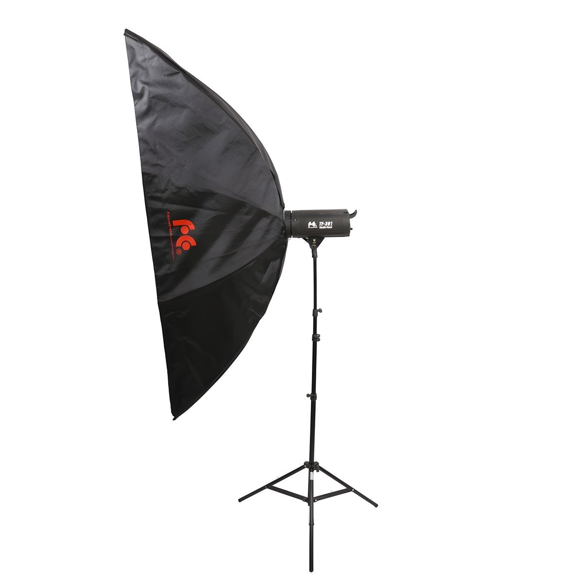 Profil de la softbox bande Falcon Eyes FER-SB 40x180 cm montée sur un flash Falcon Eyes