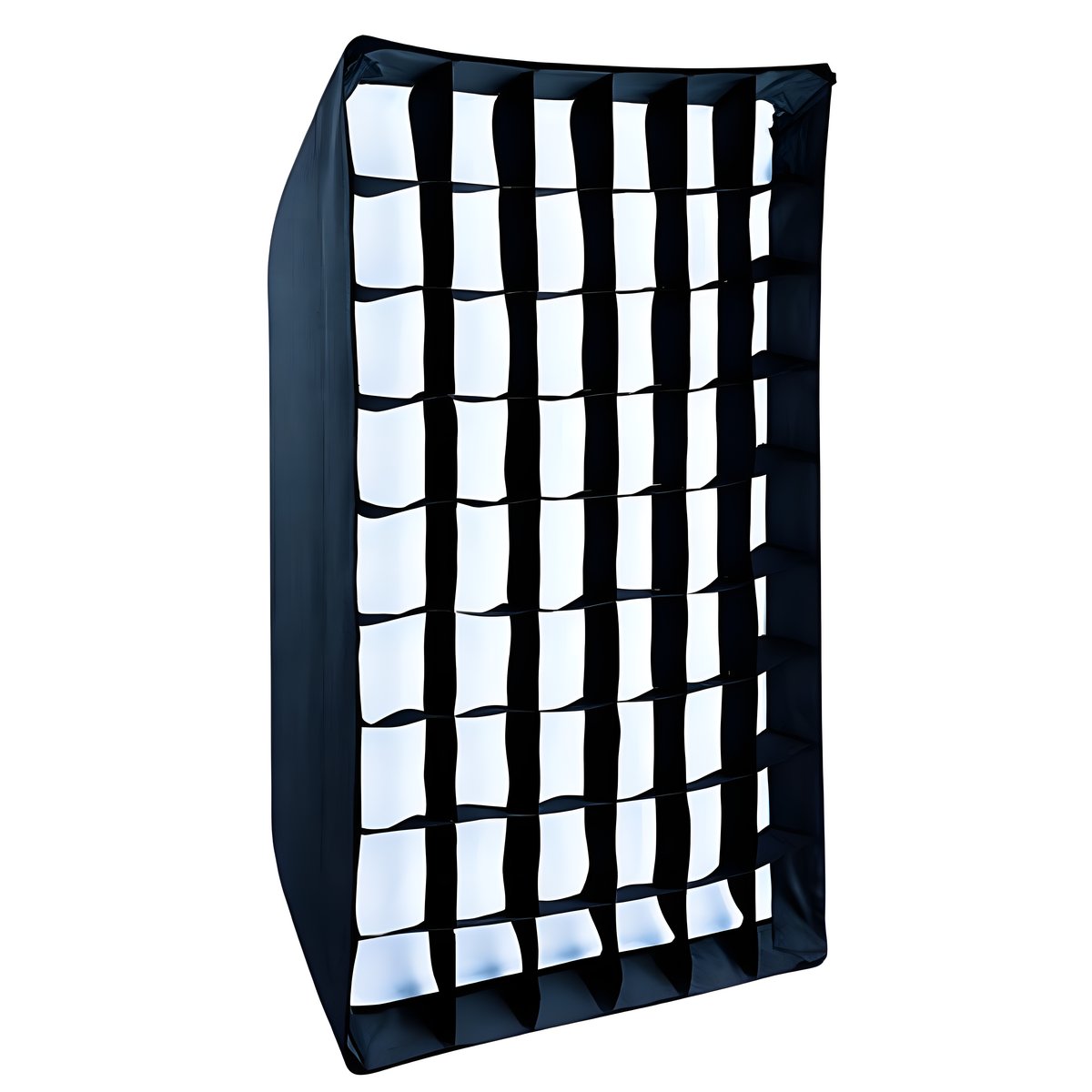 Softbox rectangulaire Falcon Eyes SBQ de trois quarts avec sa grille nid d'abeille noire