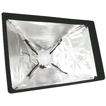 Intérieur argenté de la softbox Falcon Eyes SBQ, baleines, speedring et volet de ventilation