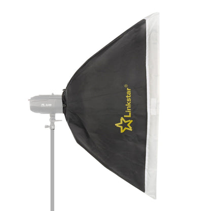 Softbox Linkstar RS-6090SA de profil, montée sur un flash de studio