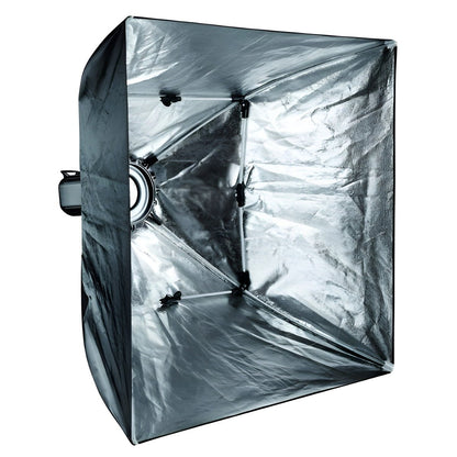 Softbox pliable Falcon Eyes FESB 90x90 cm ouverte de trois quarts, intérieur argenté 