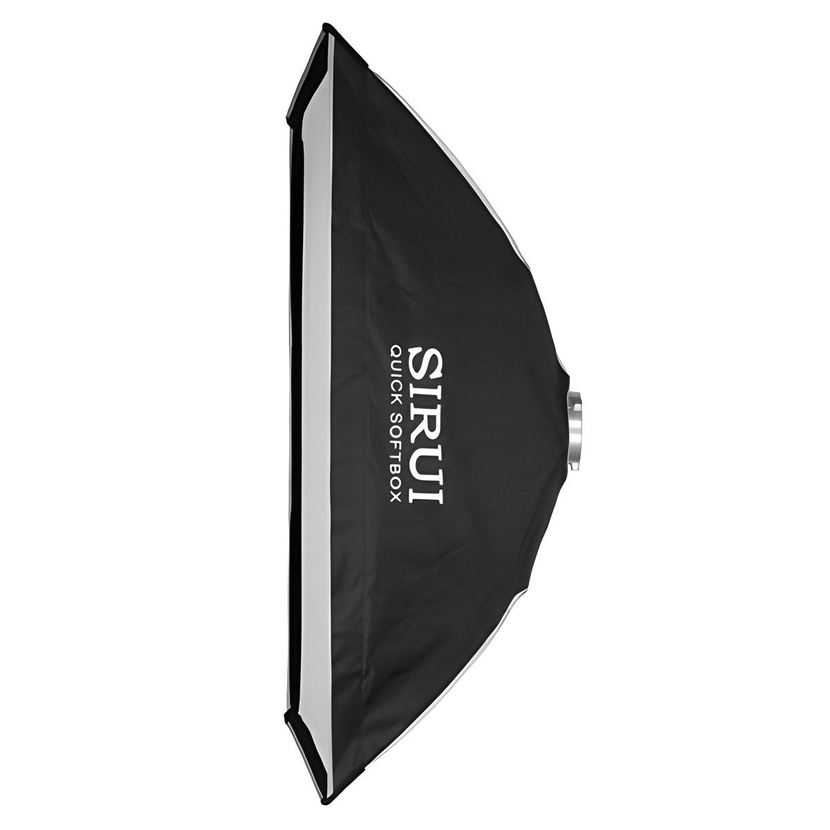 Softbox pliable Sirui QR6090 de profil, logo Sirui Quick Softbox et bague à l'arrière