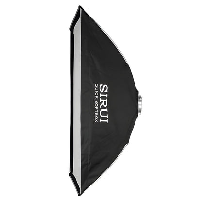 Softbox pliable Sirui QR6090 de profil, logo Sirui Quick Softbox et bague à l'arrière