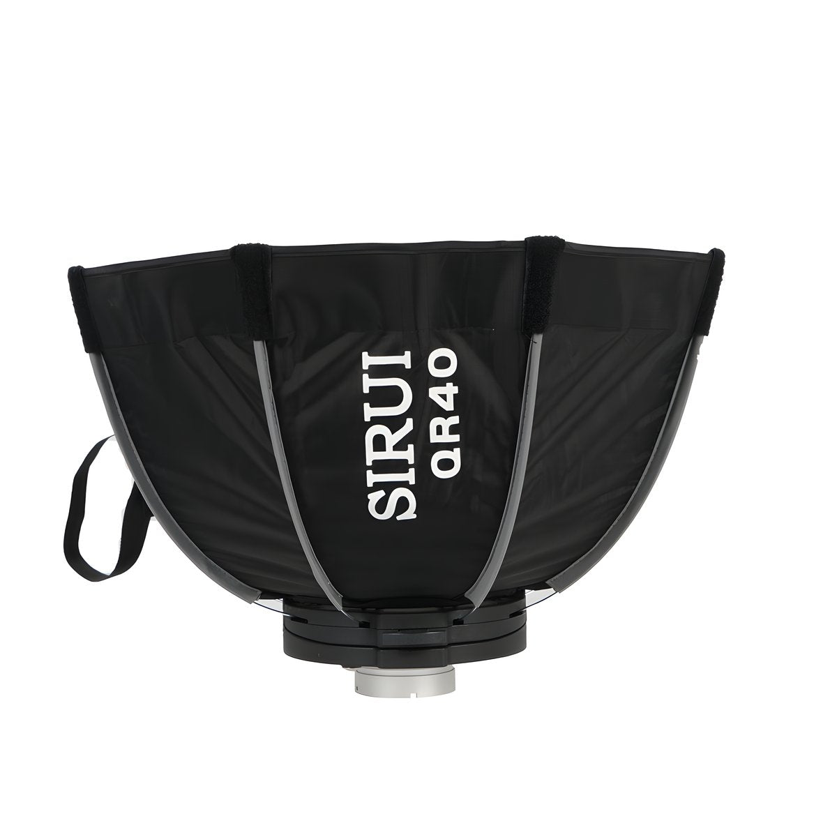 Softbox Sirui QR40 de profil, baleines et fixation Mini Connection sous le tissu noir