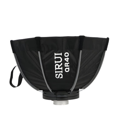 Softbox Sirui QR40 de profil, baleines et fixation Mini Connection sous le tissu noir