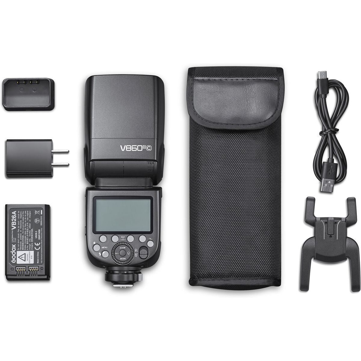 Speedlite Godox V860III monture Canon, packaging et accessoires 