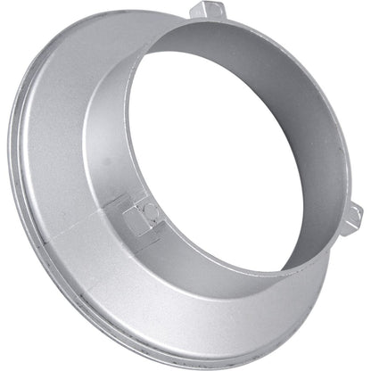 Speedring Godox SA-BW monture Bowens, bague argentée à trois ergots vue de trois quarts 