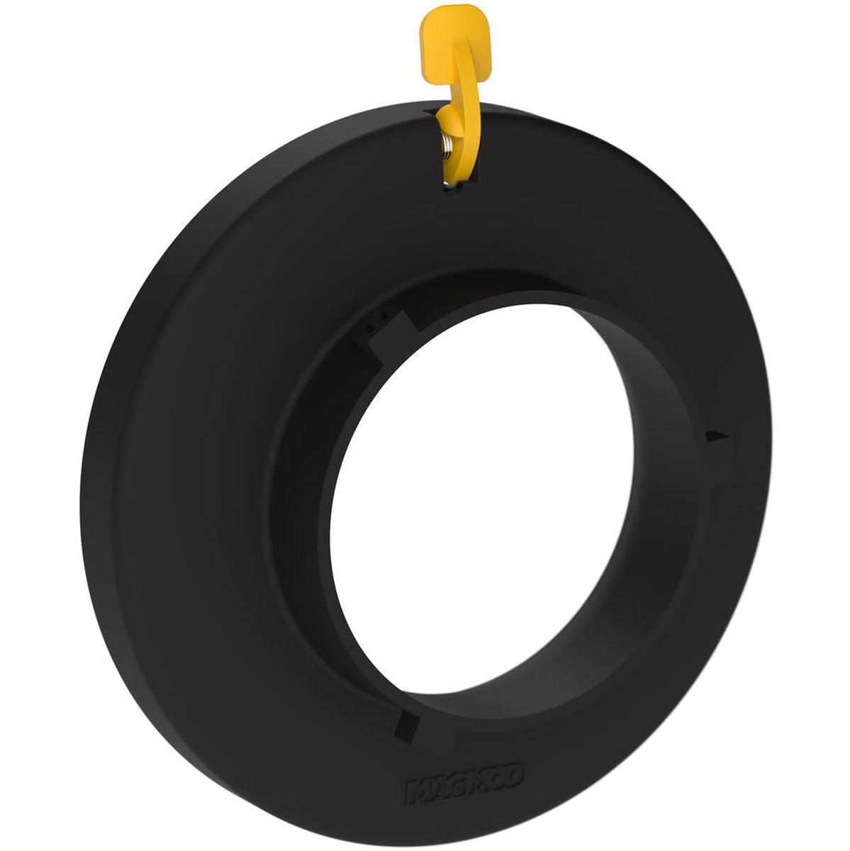 Speedring MagMod MagBox Pro Bowens vu de trois quarts avec son loquet jaune