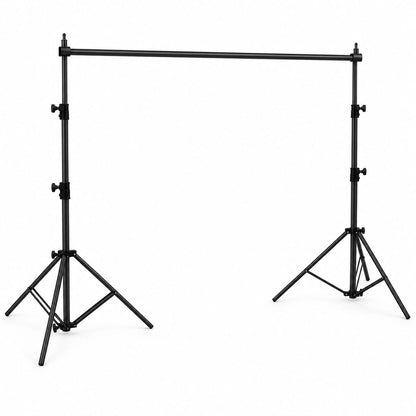 Support de fond photo Falcon Eyes B-1313 monté, deux pieds noirs reliés par la barre transversale