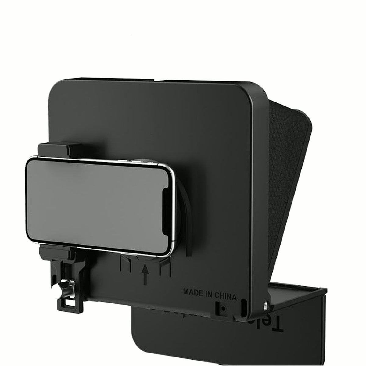 Dos du téléprompteur Lensgo TC7S avec un smartphone fixé à l'horizontale