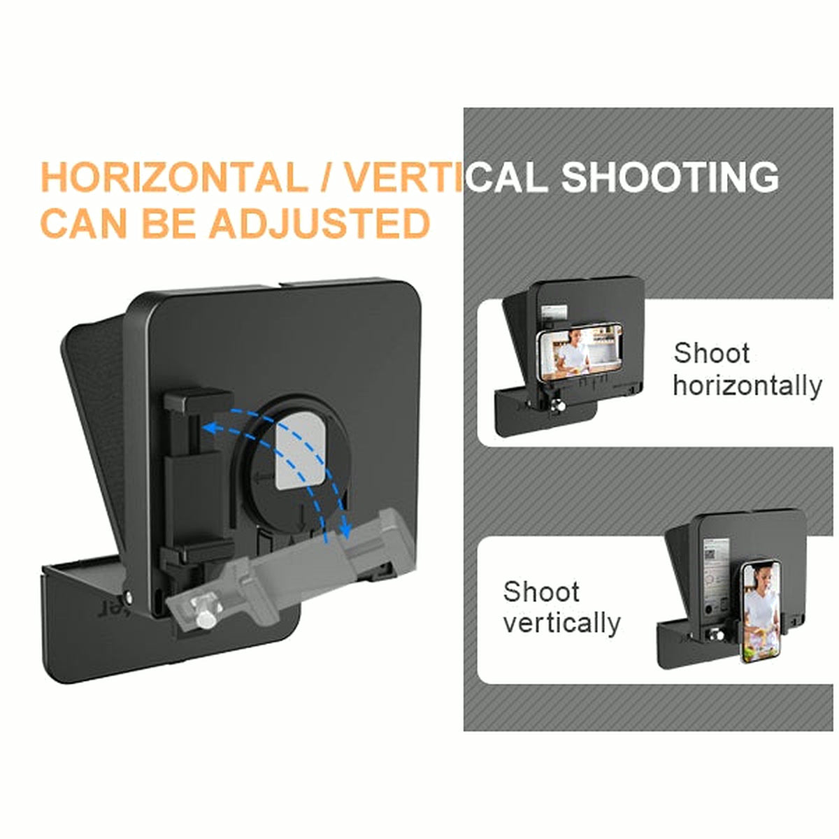 Visuel Lensgo TC7S montrant la rotation du support pour filmer à l'horizontale ou à la verticale