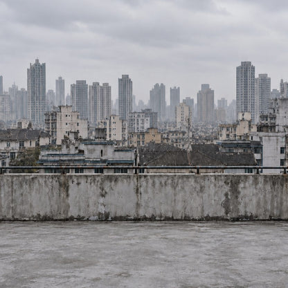 Toile de fond photo urbaine toit sous ciel couvert, format 3 x 3 m, visuel complet