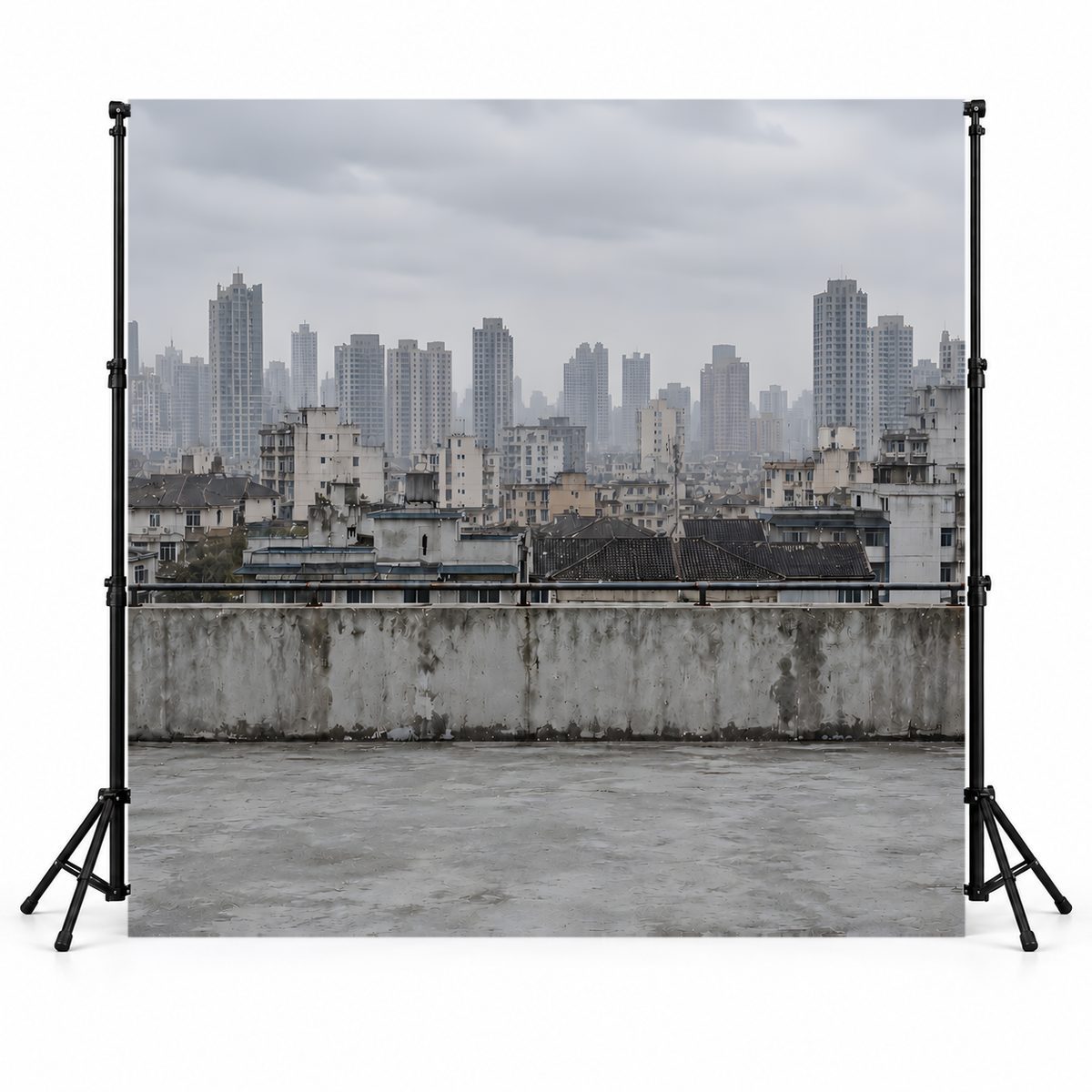 Toile de fond photo urbaine toit sous ciel couvert 3 x 3 m montée sur support de fond en studio