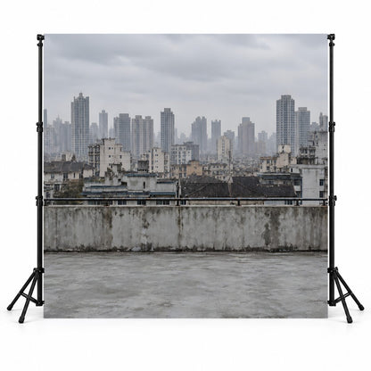 Toile de fond photo urbaine toit sous ciel couvert 3 x 3 m montée sur support de fond en studio