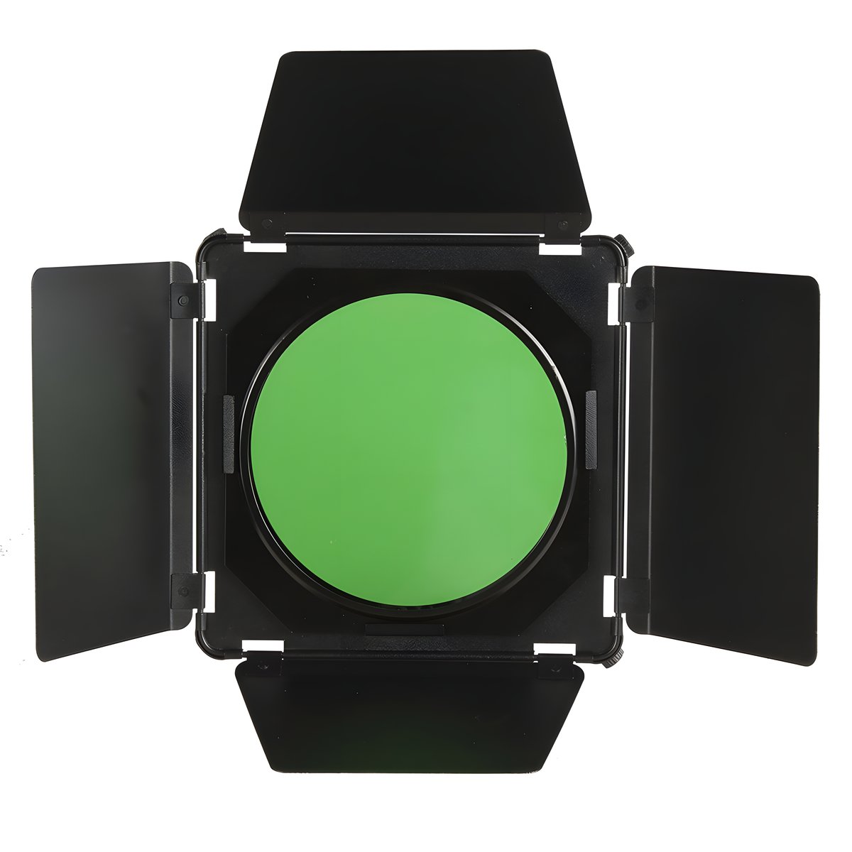 Volets coupe-flux StudioKing SK-BD18 ouverts, filtre vert en place au centre