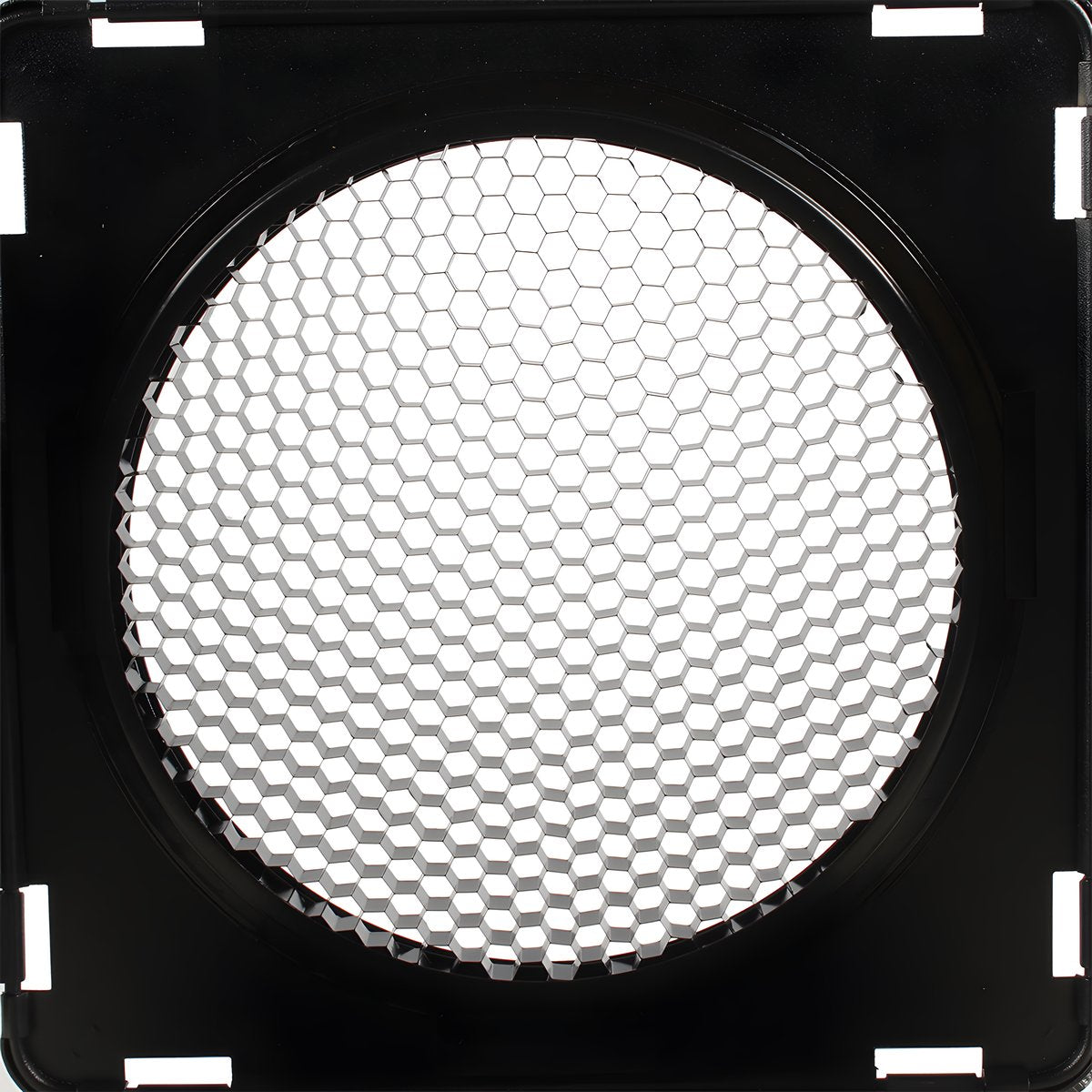 Grille nid d'abeille des volets StudioKing SK-BD18 dans son cadre noir à crochets